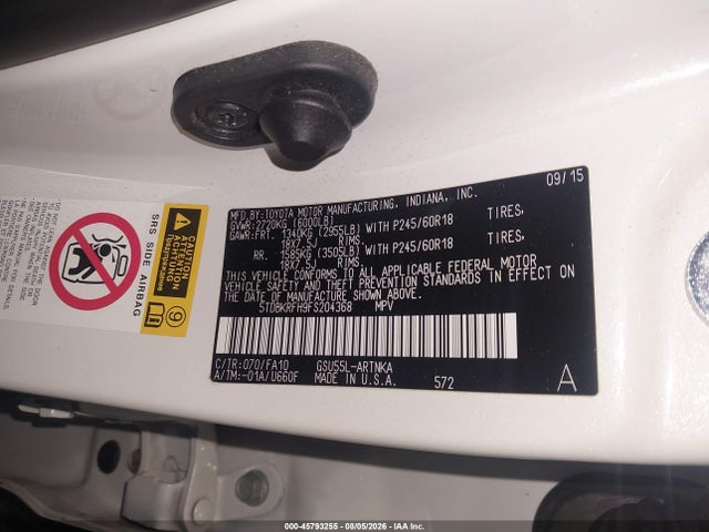45793255 :رقم المزاد ، 5TDBKRFH9FS204368 vin ، 2015 Toyota Highlander Le Plus V6 مزاد بيع