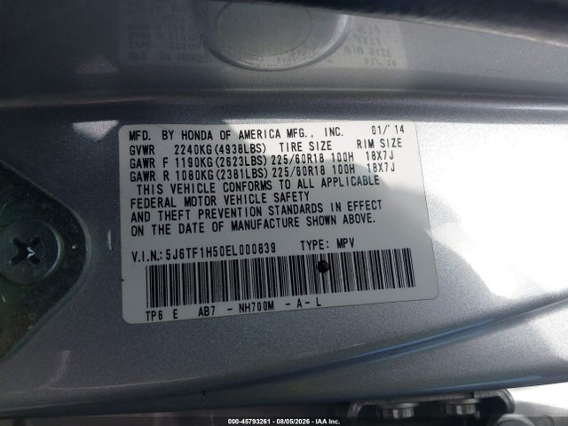 Продажа на аукционе авто 2014 Honda Crosstour Ex-l V6, vin: 5J6TF1H50EL000839, номер лота: 45793261