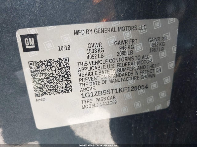 1G1ZB5ST1KF125054 Chevrolet Malibu 1ls