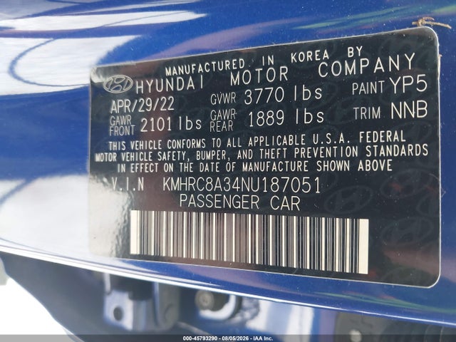 Продажа на аукционе авто 2022 Hyundai Venue Limited, vin: KMHRC8A34NU187051, номер лота: 45793290