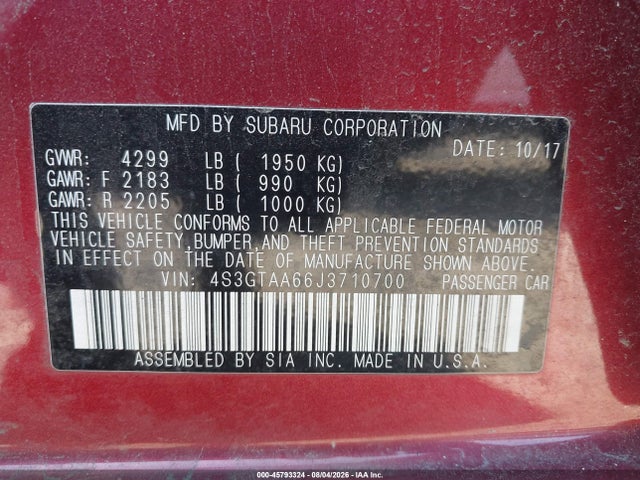 4S3GTAA66J3710700 Subaru Impreza 2.0i