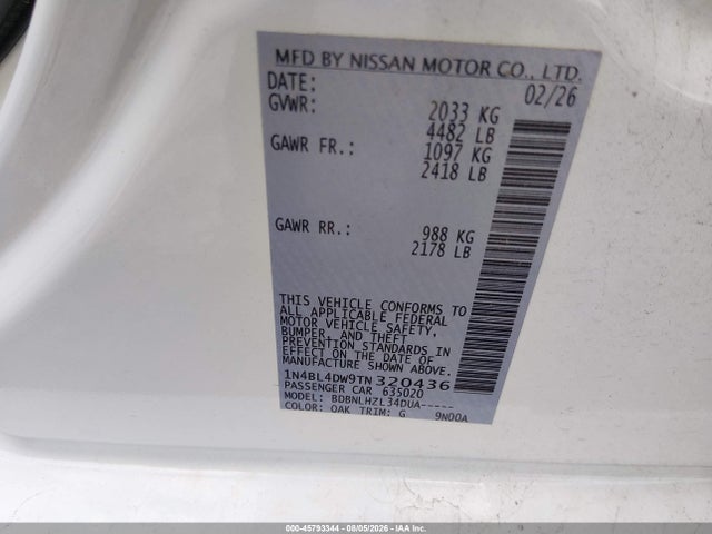 1N4BL4DW9TN320436 Nissan Altima Sv Awd