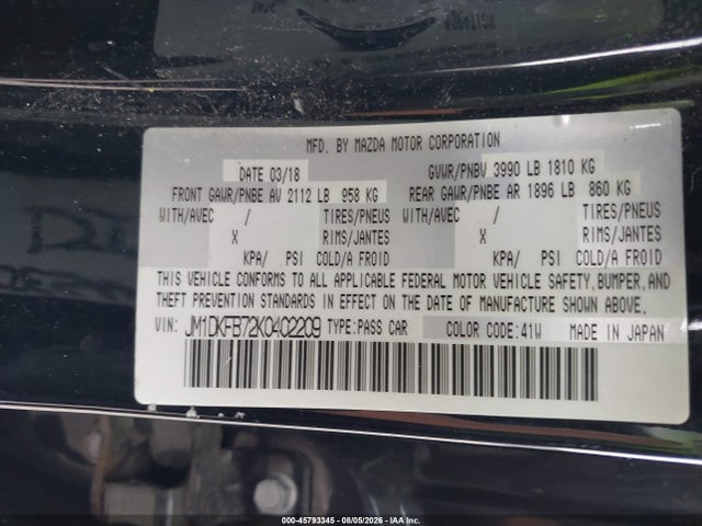 Aukcja sprzedaży 2019 Mazda Cx-3 Sport, vin: JM1DKFB72K0402209, numer aukcji: 45793345