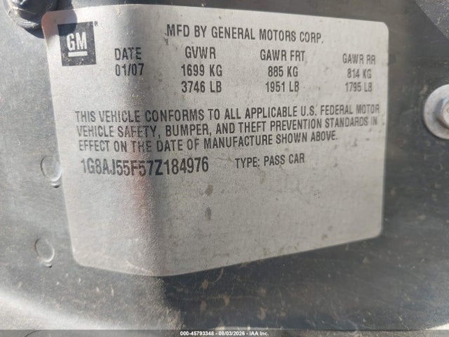 45793348 :رقم المزاد ، 1G8AJ55F57Z184976 vin ، 2007 Saturn Ion 2 مزاد بيع