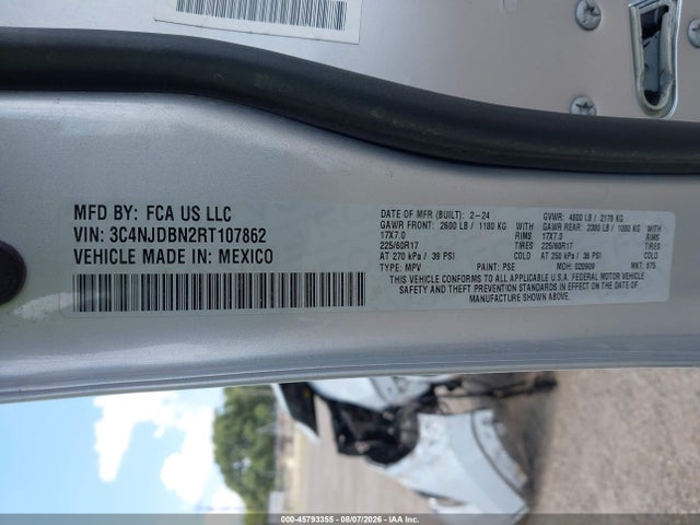 Продаж на аукціоні авто 2024 Jeep Compass Latitude 4x4, vin: 3C4NJDBN2RT107862, номер лоту: 45793355