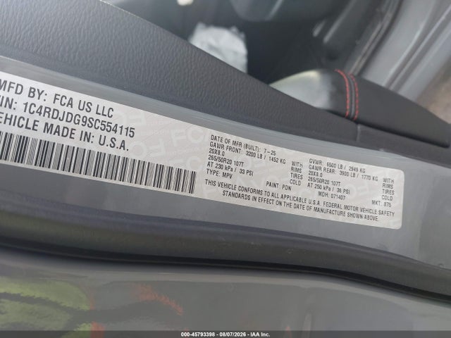 2025 Dodge Durango Gt Awd მანქანა იყიდება აუქციონზე, vin: 1C4RDJDG9SC554115, აუქციონის ნომერი: 45793398