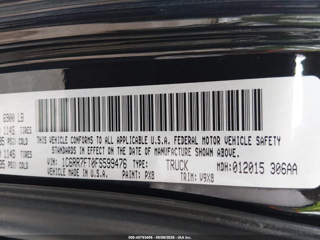 45793406 :رقم المزاد ، 1C6RR7FT0FS599476 vin ، 2015 Ram 1500 Express مزاد بيع