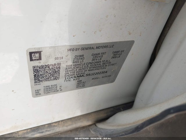 Aukcja sprzedaży 2018 Gmc Acadia Slt-1, vin: 1GKKNMLS9JZ202304, numer aukcji: 45793409