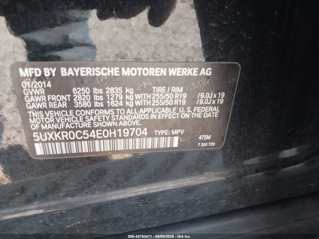 45793411 :رقم المزاد ، 5UXKR0C54E0H19704 vin ، 2014 Bmw X5 Xdrive35i مزاد بيع