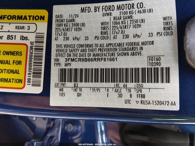 Продаж на аукціоні авто 2024 Ford Bronco Sport Big Bend, vin: 3FMCR9B66RRF61661, номер лоту: 45793440