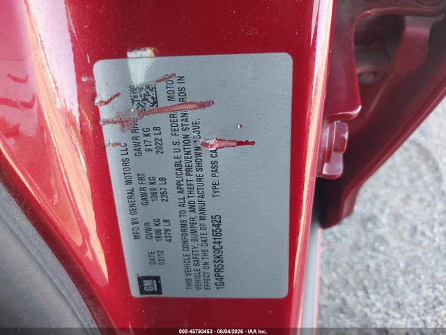Продаж на аукціоні авто 2012 Buick Verano Convenience Group, vin: 1G4PR5SK9C4165425, номер лоту: 45793453