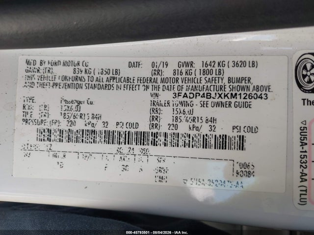 Продаж на аукціоні авто 2019 Ford Fiesta Se, vin: 3FADP4BJXKM126043, номер лоту: 45793501