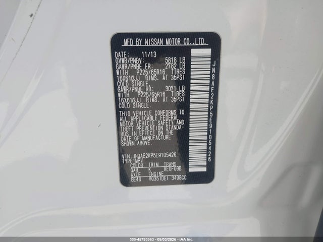 Nissan QUEST S 2014 JN8AE2KP5E9105426 Image 9