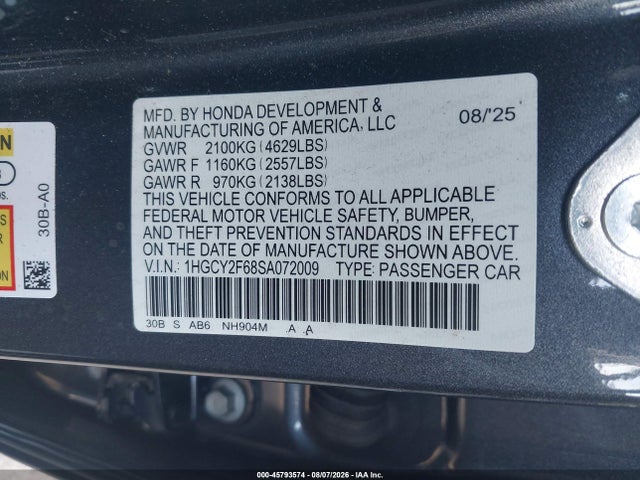 Продажа на аукционе авто 2025 Honda Accord Hybrid Ex-l, vin: 1HGCY2F68SA072009, номер лота: 45793574
