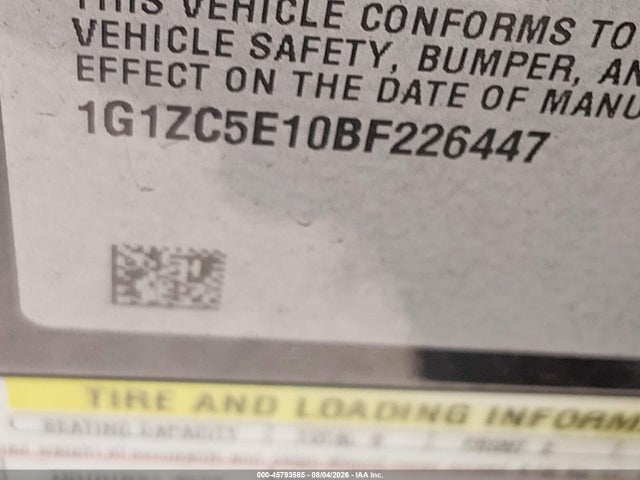 Продаж на аукціоні авто 2011 Chevrolet Malibu 1lt, vin: 1G1ZC5E10BF226447, номер лоту: 45793585