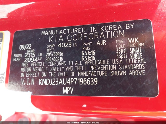Aukcja sprzedaży 2023 Kia Soul Lx, vin: KNDJ23AU4P7196639, numer aukcji: 45793601