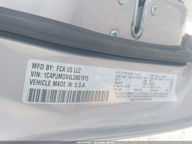 2020 Jeep Cherokee Limited 4x4 მანქანა იყიდება აუქციონზე, vin: 1C4PJMDX4LD651915, აუქციონის ნომერი: 45793605