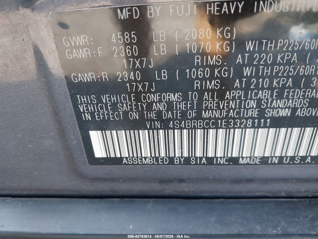 Продаж на аукціоні авто 2014 Subaru Outback 2.5i Premium, vin: 4S4BRBCC1E3328111, номер лоту: 45793614