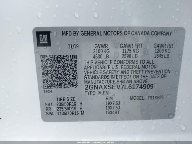 Продажа на аукционе авто 2020 Chevrolet Equinox Awd Ls, vin: 2GNAXSEV7L6174909, номер лота: 45793642
