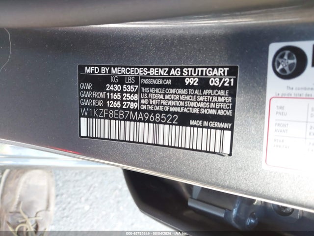 Aukcja sprzedaży 2021 Mercedes-benz E 350 4matic, vin: W1KZF8EB7MA968522, numer aukcji: 45793649