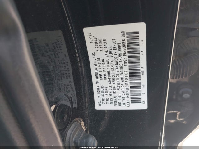 2014 Honda Accord Lx მანქანა იყიდება აუქციონზე, vin: 1HGCR2F36EA041039, აუქციონის ნომერი: 45793669