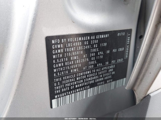 Aukcja sprzedaży 2012 Volkswagen Tiguan S, vin: WVGBV7AX5CW563735, numer aukcji: 45793691
