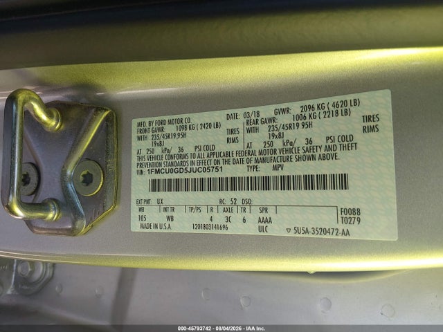 1FMCU0GD5JUC05751 Ford ESCAPE SE