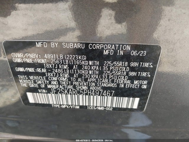 Aukcja sprzedaży 2023 Subaru Forester Touring, vin: JF2SKARC5PH497467, numer aukcji: 45793813