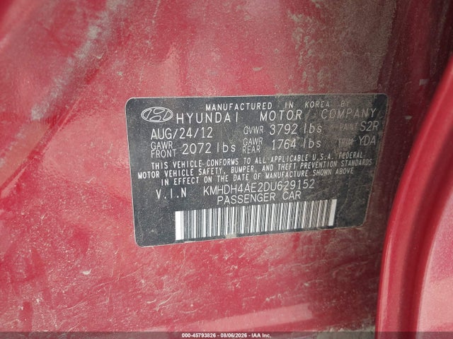 Aukcja sprzedaży 2013 Hyundai Elantra Gls, vin: KMHDH4AE2DU629152, numer aukcji: 45793826
