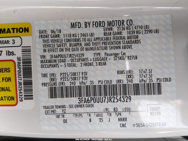 Ford Fusion Hybrid S 2018 3FA6P0UU7JR254329 Image 9