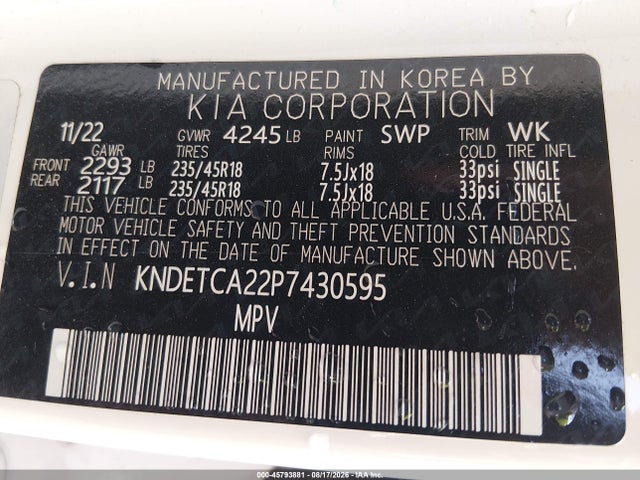2023 Kia Seltos Sx Turbo მანქანა იყიდება აუქციონზე, vin: KNDETCA22P7430595, აუქციონის ნომერი: 45793881