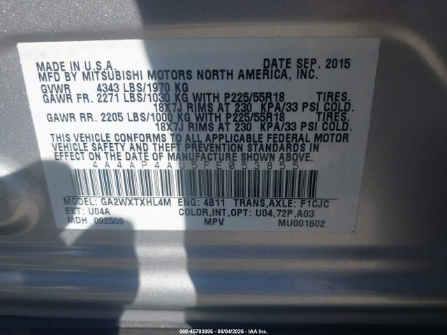 Продажа на аукционе авто 2015 Mitsubishi Outlander Sport Se, vin: 4A4AP4AU5FE053855, номер лота: 45793895