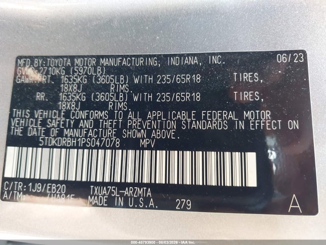 Toyota Highlander Xle 2023 5TDKDRBH1PS047078 Image 9