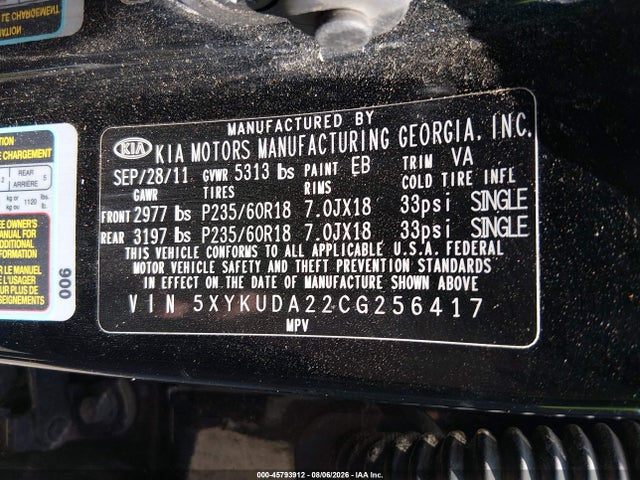 Продаж на аукціоні авто 2012 Kia Sorento Ex V6, vin: 5XYKUDA22CG256417, номер лоту: 45793912