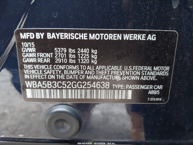 Aukcja sprzedaży 2016 Bmw 535i Xdrive, vin: WBA5B3C52GG254638, numer aukcji: 45793929