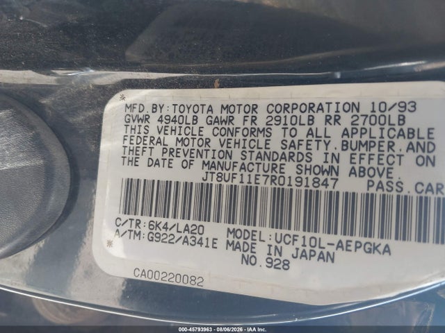 45793963 :رقم المزاد ، JT8UF11E7R0191847 vin ، 1994 Lexus Ls 400 مزاد بيع