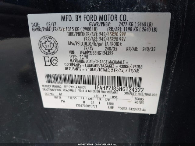 Ford Taurus Limited 2017 1FAHP2J85HG124322 Image 9