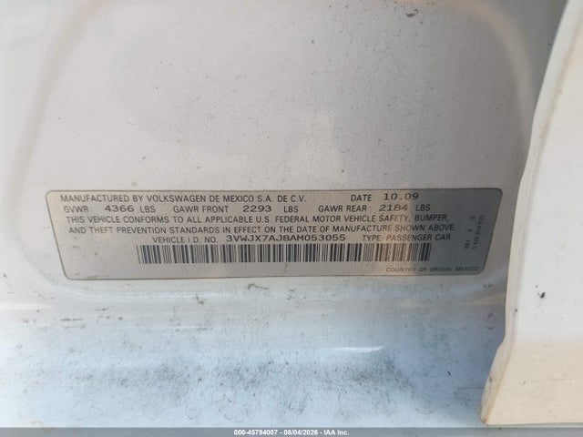 Aukcja sprzedaży 2010 Volkswagen Jetta S, vin: 3VWJX7AJ8AM053055, numer aukcji: 45794007