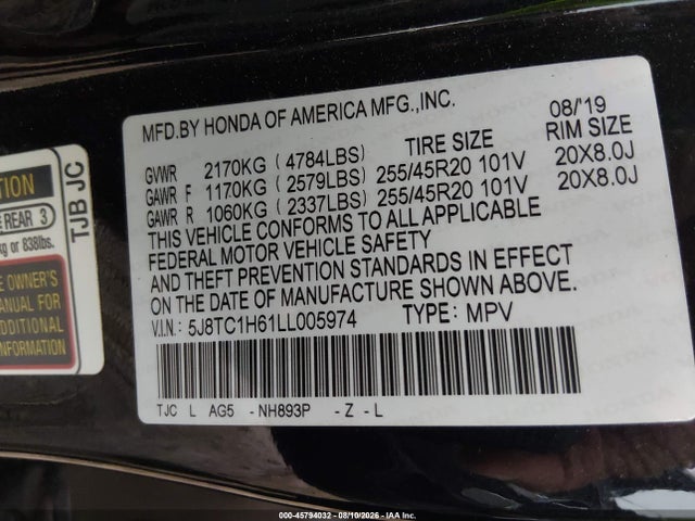 Aukcja sprzedaży 2020 Acura Rdx A-spec Package, vin: 5J8TC1H61LL005974, numer aukcji: 45794032