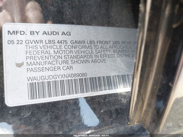 Aukcja sprzedaży 2022 Audi A3 Premium 40 Tfsi Quattro S Tronic, vin: WAUGUDGYXNA089080, numer aukcji: 45794070