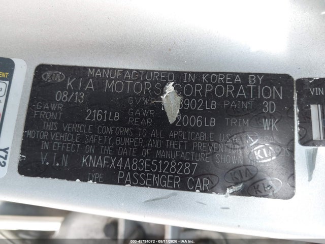 Aukcja sprzedaży 2014 Kia Forte Ex, vin: KNAFX4A83E5128287, numer aukcji: 45794072