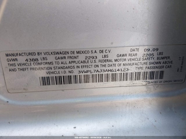 Продажа на аукционе авто 2010 Volkswagen Jetta Tdi, vin: 3VWPL7AJ3AM614123, номер лота: 45794092