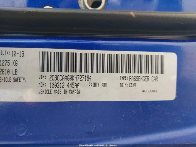 Aukcja sprzedaży 2019 Chrysler 300 Touring, vin: 2C3CCAAG0KH727194, numer aukcji: 45794099