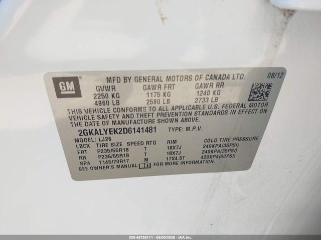 Продаж на аукціоні авто 2013 Gmc Terrain Denali, vin: 2GKALYEK2D6141481, номер лоту: 45794111