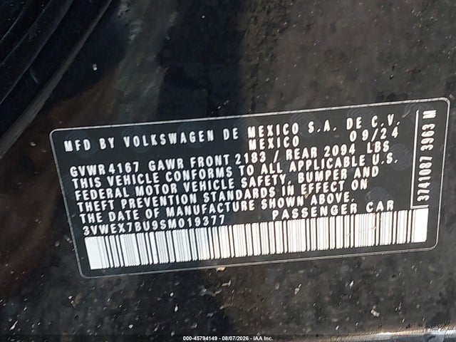Продажа на аукционе авто 2025 Volkswagen Jetta 1.5t Se, vin: 3VWEX7BU9SM019377, номер лота: 45794149