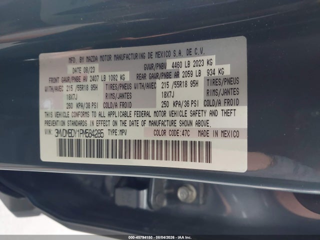 45794150 :رقم المزاد ، 3MVDMBDY1PM584285 vin ، 2023 Mazda Cx-30 2.5 Turbo Premium مزاد بيع