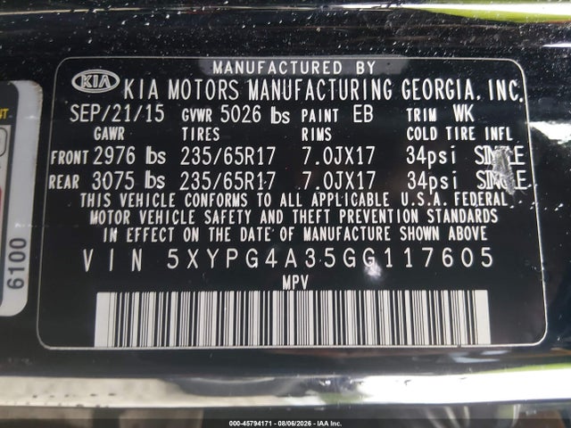 Продаж на аукціоні авто 2016 Kia Sorento 2.4l Lx, vin: 5XYPG4A35GG117605, номер лоту: 45794171