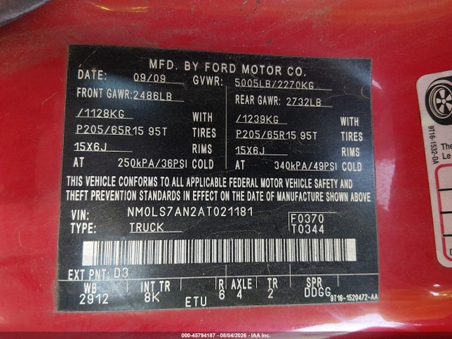 Продаж на аукціоні авто 2010 Ford Transit Connect Xl, vin: NM0LS7AN2AT021181, номер лоту: 45794187