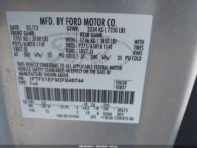 Aukcja sprzedaży 2013 Ford F-150 Stx, vin: 1FTFX1EF9DFB45744, numer aukcji: 45794211