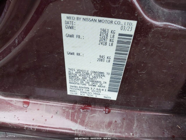 1N4BL4DV9PN374641 Nissan Altima Sv Fwd